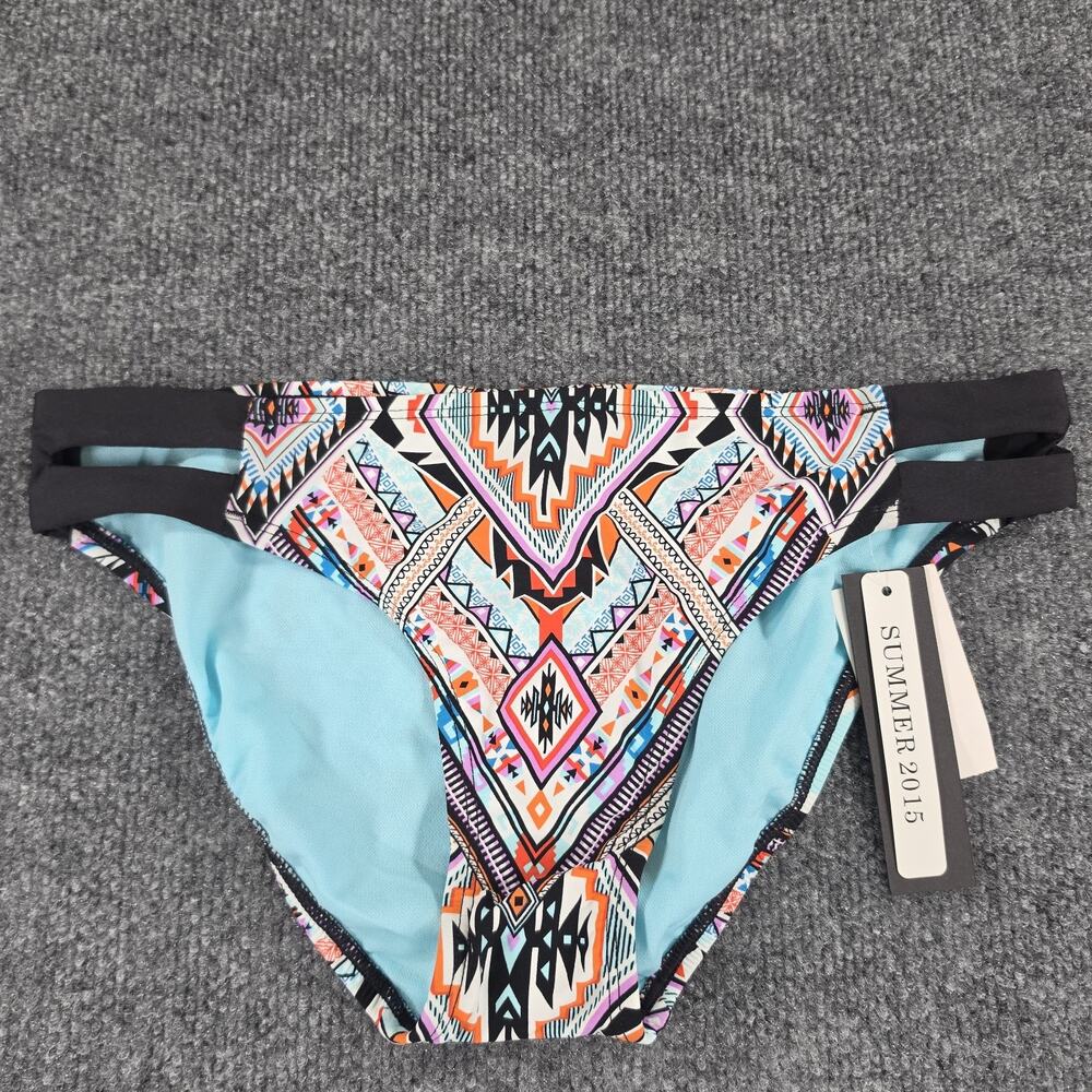 Kenneth Cole Reaction Women's Bikini Bottom Size S Multicolor Geometric Strappy